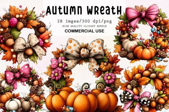 Download Watercolor Autumn Wreath Clipart - Autumn wreath Collection