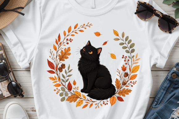 Download Fall Black Cat Autumn Wreath PNG - Autumn wreath Collection