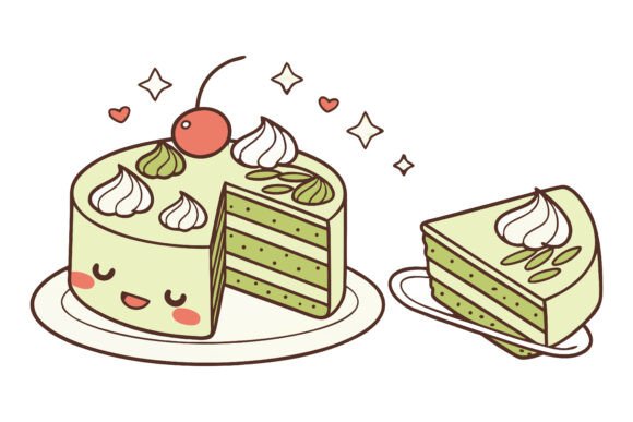 Download Kawaii Matcha Cake Dessert Clipart SVG-1 - Premium Resources