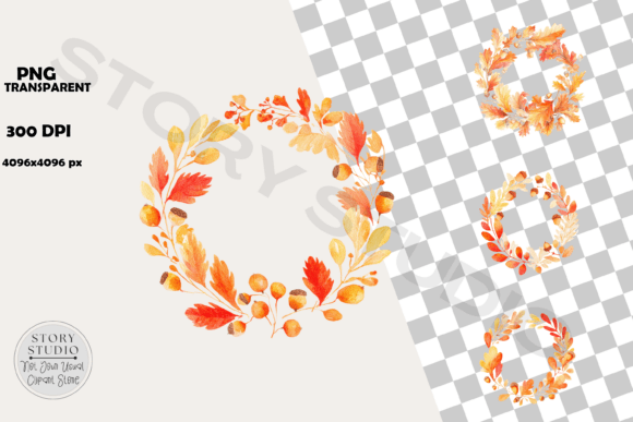 Download Watercolor Autumn Wreath Clipart Set - Premium Bundle